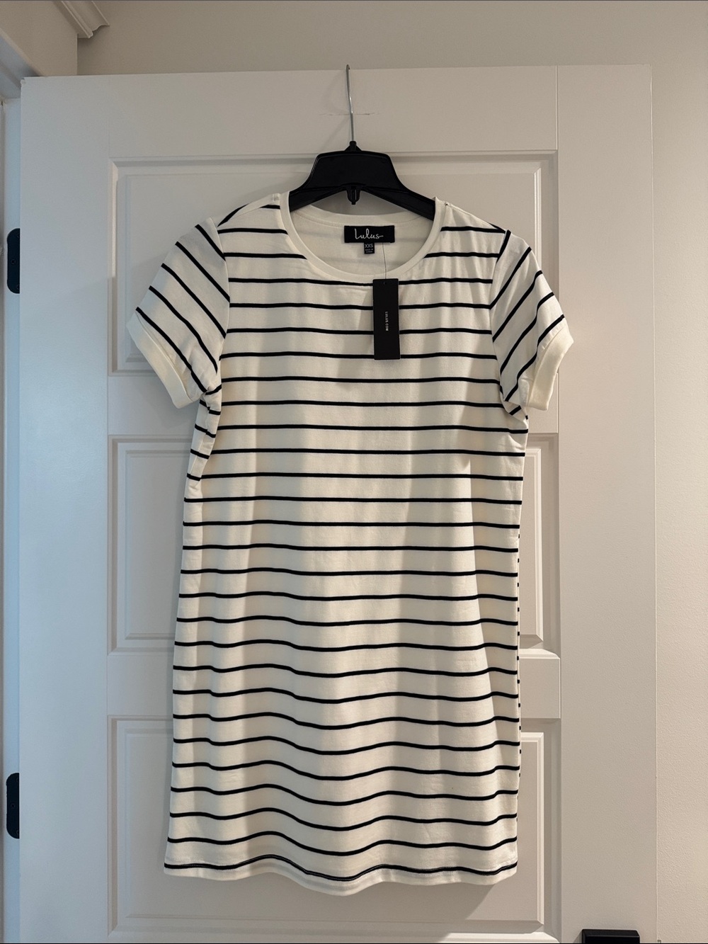 Lulu's White Tee Dress with Black Stripes
